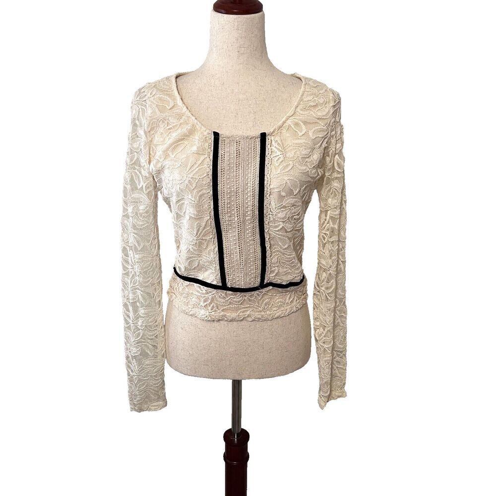Vintage Y2K Lacey Top Women Large Feminine Ivory Coquette Bridgerton USA Made